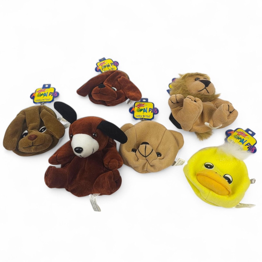 Vtg 2000 Kellytoy Kuddle Me Toys Animal Pals Plush Coin Purse Keychain Lot 6
